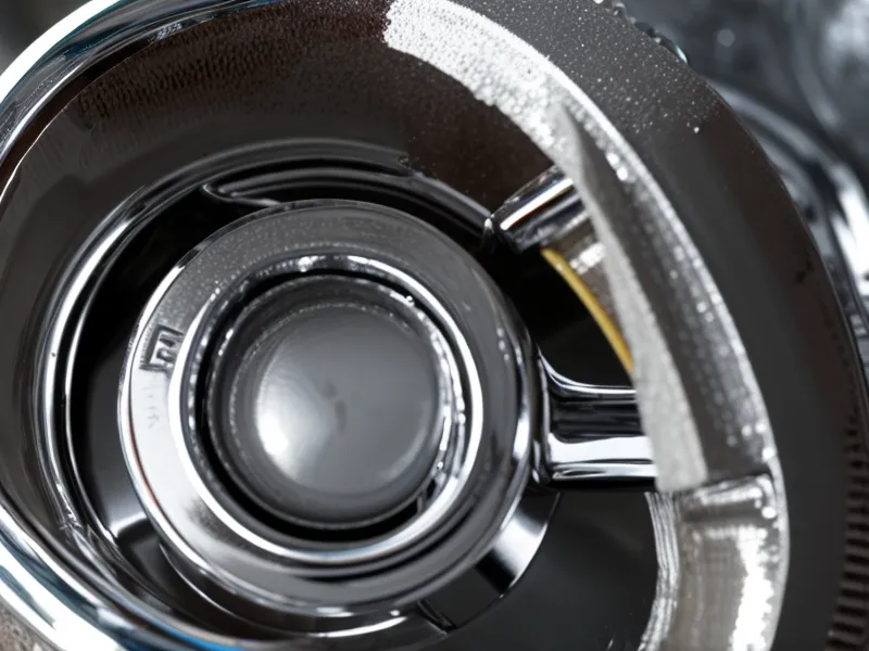Close-up of chalky white hard water scale crusted around a homestead faucet aerator