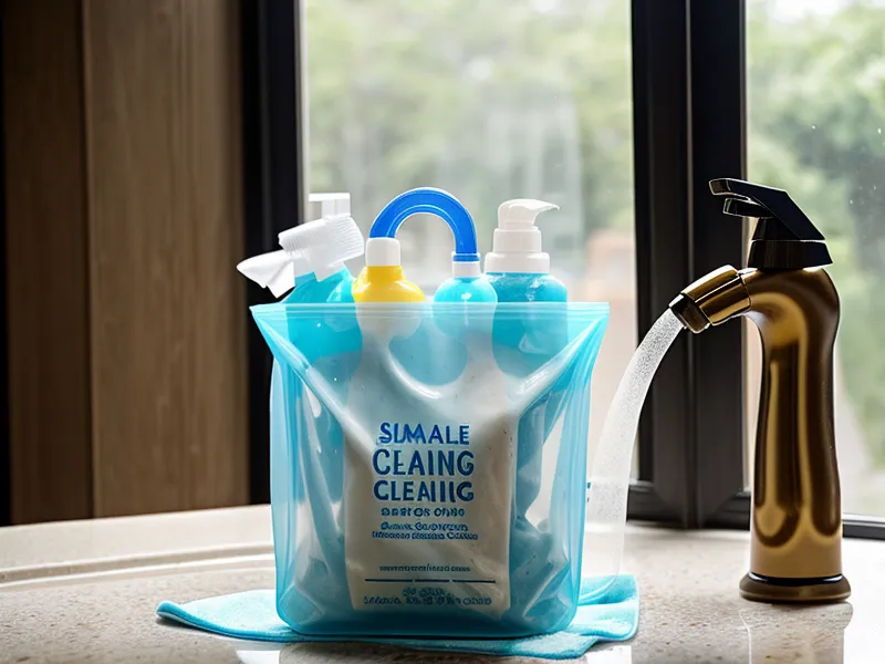 Vinegar baggie soak loosening hard water scale from a homestead faucet