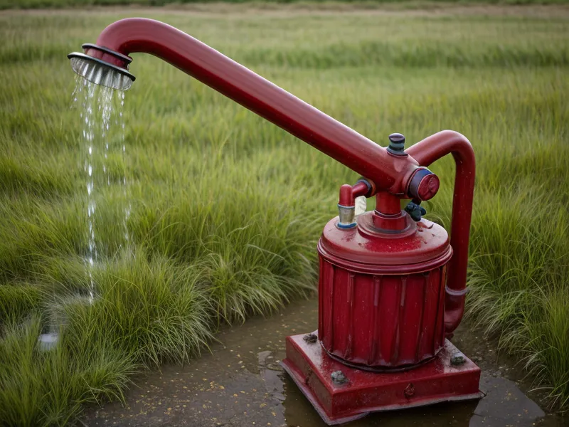 Manual hand well pump used as backup power alternative on a frosty homestead morning.