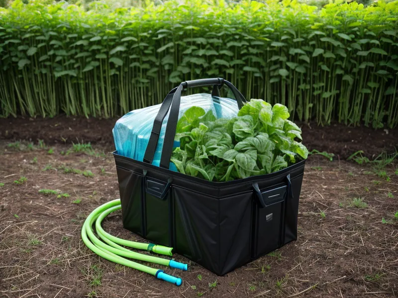 Tarp-wrapped IBC tote preventing algae in a homesteading for beginners DIY garden irrigation project