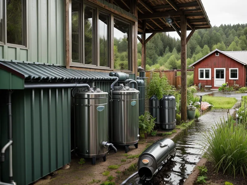 Salt-free well water treatment system wired into homestead plumbing inside a rural pump house