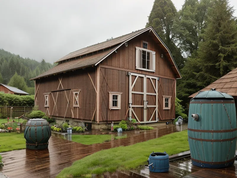 Gravity-fed water reservoir mounted on a cedar post for an off-grid chicken watering setup