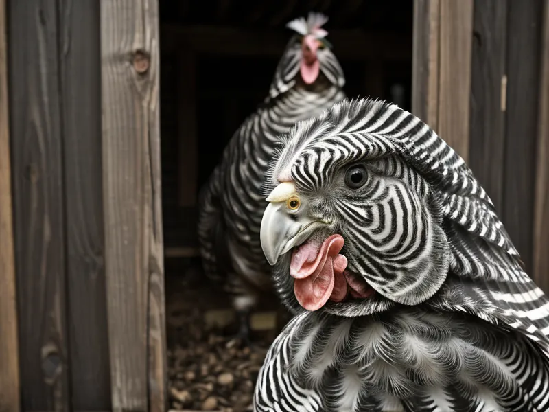 Barred Rock hen sneaking into the mudroom during a well water testing session