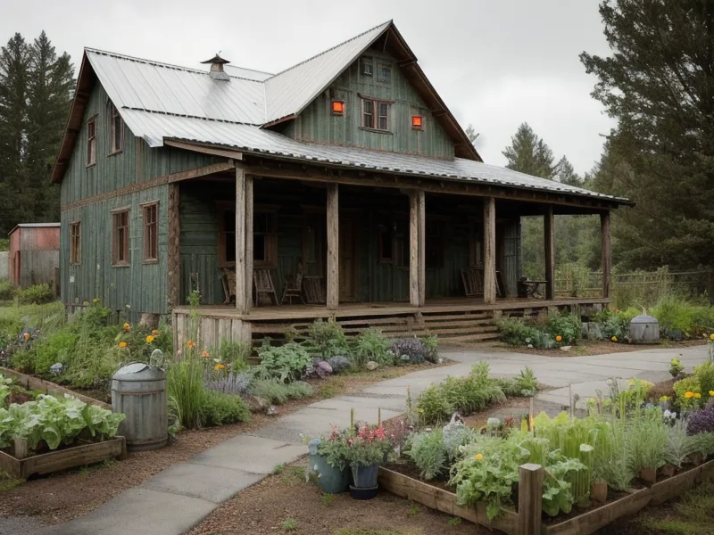 Vegetable garden irrigated by a gravity-fed rainwater harvesting drip line on an Oregon homestead