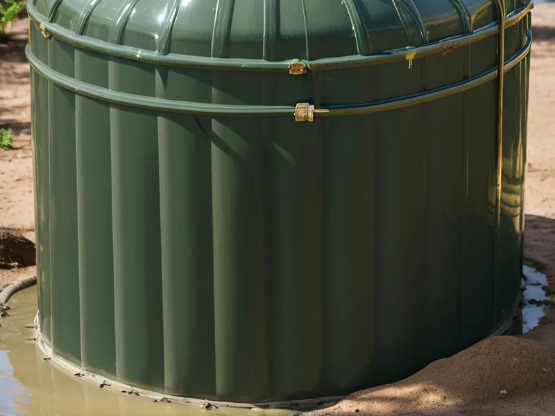 2,500-gallon well water storage tank plumbed into an off-grid homestead water system in Oregon