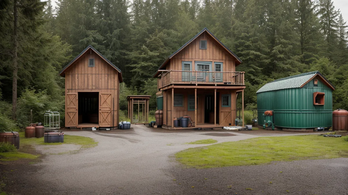 DIY rainwater collection totes getting summer maintenance on an Oregon homestead