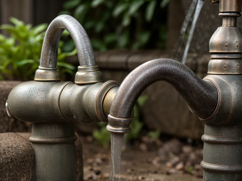Close-up of an outdoor well water faucet and heavy-duty hose used in an off-grid homestead water system
