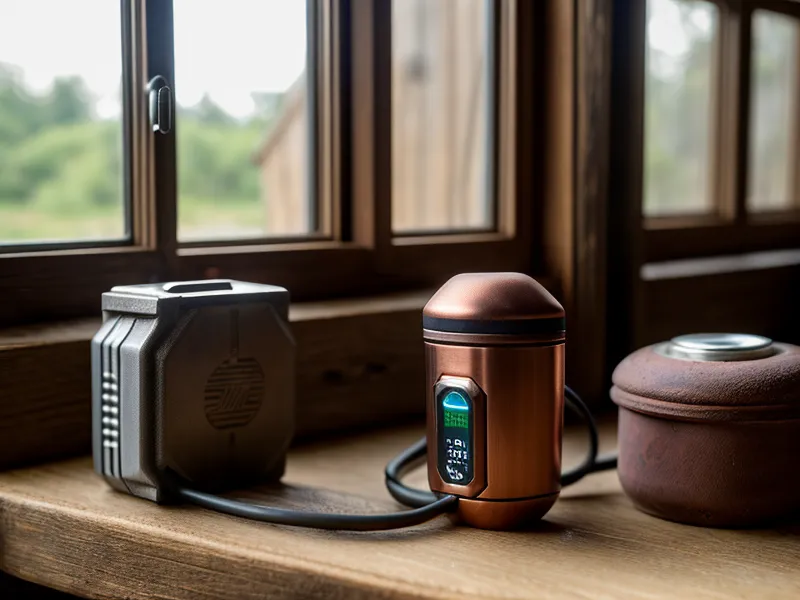 SmartWaterBox tank-level monitor mounted on a well pipe for off-grid water backup monitoring