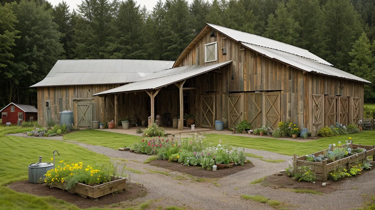 Off-grid well water system with pressure gauges and rainwater barrels on a rural Oregon homestead