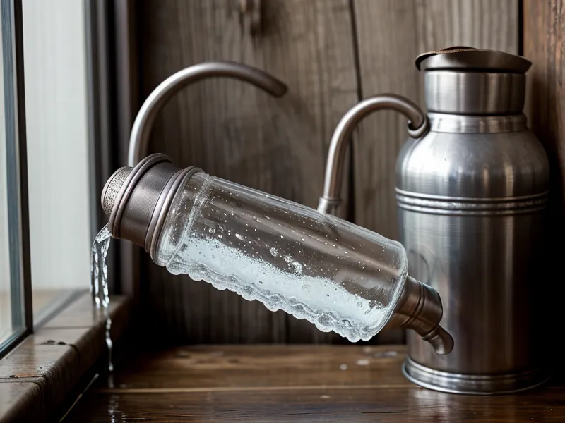 Fresh well water being poured into a jar on a rural Oregon homestead after restoring off-grid water security